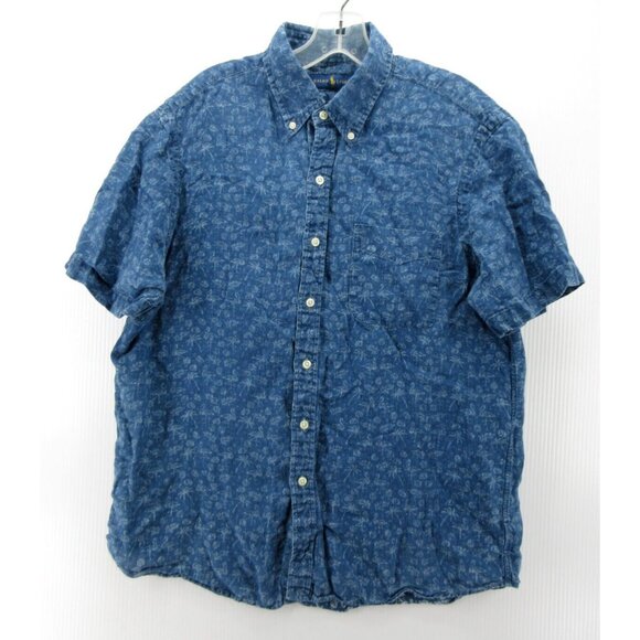 Ralph Lauren Shirt Large Linen Button Up Floral Hawaiian Pocket Preppy - Picture 1 of 10
